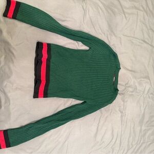 Forever 21 Green Ribbed Knit Sweater with Red and Black Stripes Gucci vibes